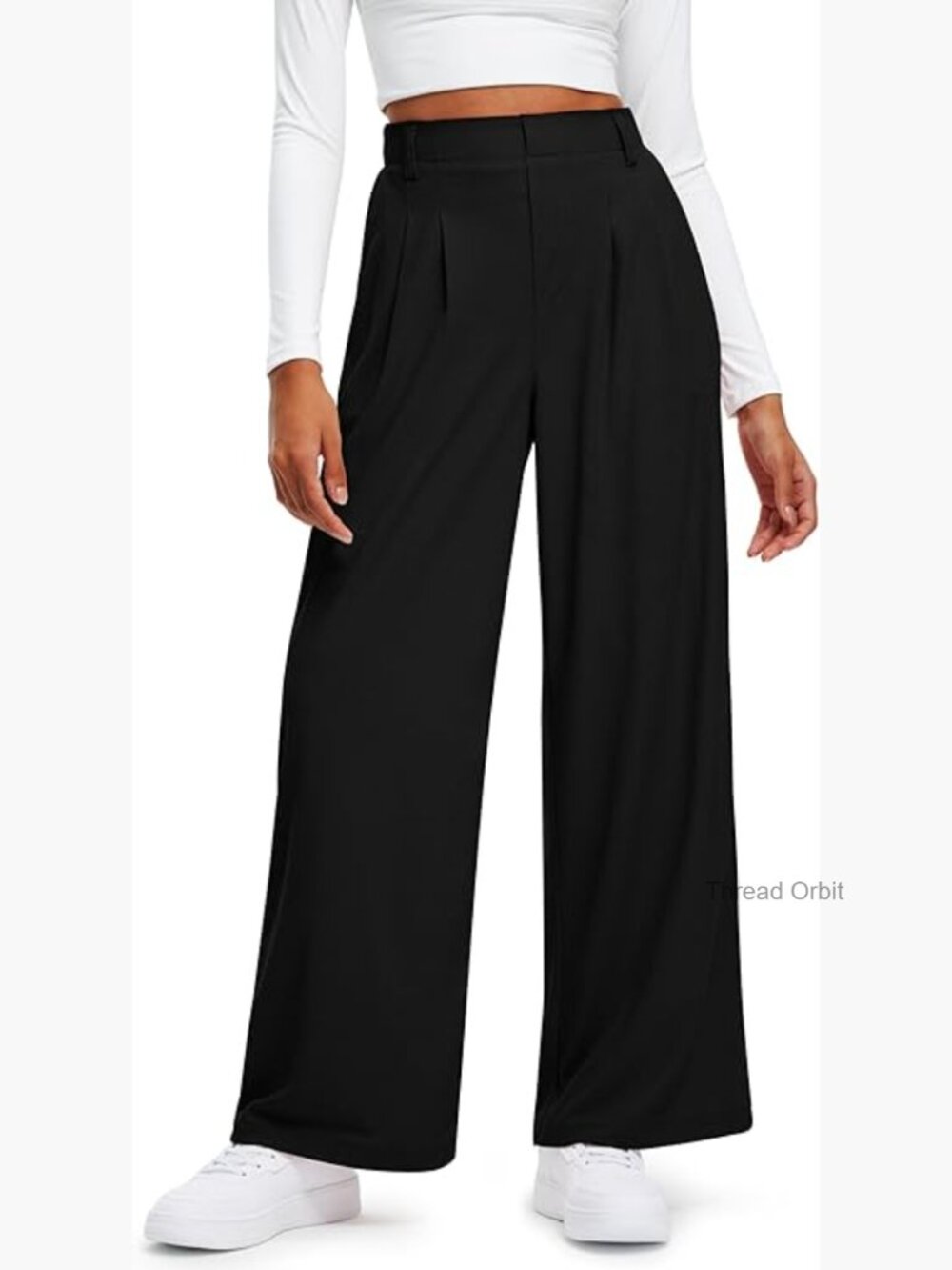 High Waisted Wide Leg Pants with Pockets, Waffle Knit Palazzo Trousers for Work